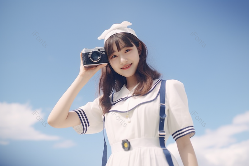 旅行中停下拍照的可爱美女,高清,摄影图,摄影图片,图片大全,摄影图免费下载